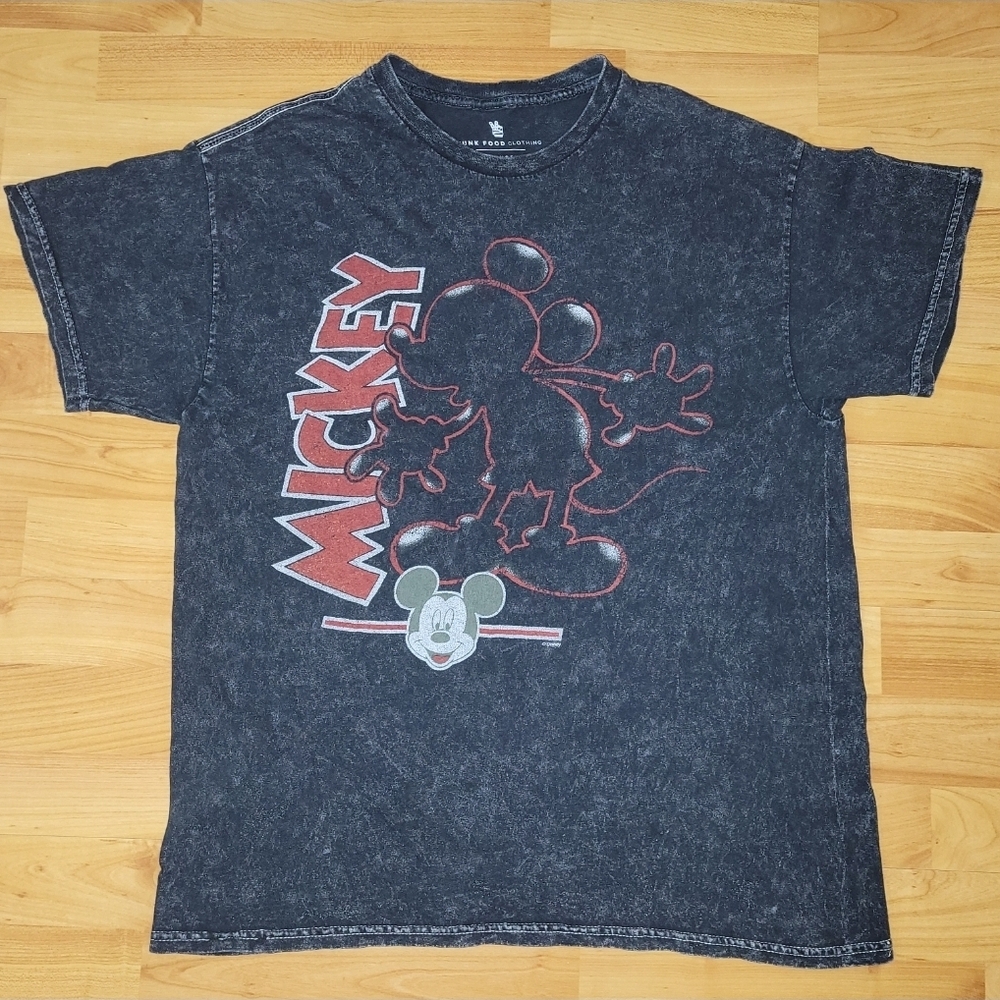 Mickey Mouse Charcoal/Vintage Marble Wash Graphic Tee Junk Food, Medium
